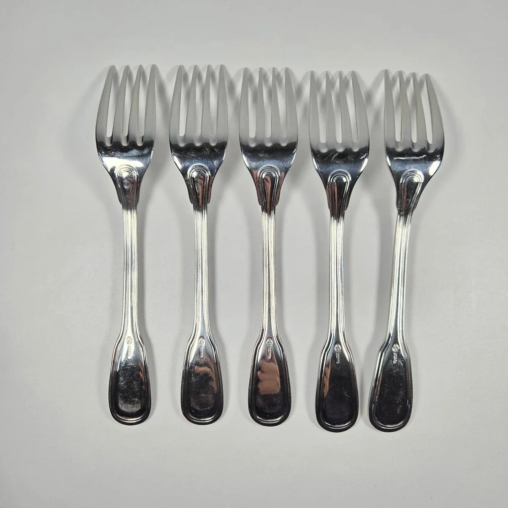 Vtg DJ Korea Stainless Steel Saumur Dinner Forks Set of 5 Double Thread‎ Fiddle